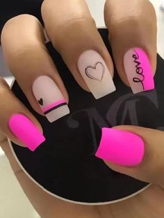 Multicolor  Collar   Letter Color Nails Embellished   Beauty Tools Colored Nail Tips, Unghie Sfumate, Makijaż Smokey Eye, White Nail, Get Nails, Nail Arts, Valentine's Day Nails, Valentines Nails, Nail Accessories