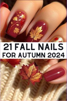 Gel Nails Autumn 2024, Fall Leaves Nails Acrylic, Beautiful Fall Nails Design, Autumn Leaf Nail Art, Autumn Nails 2024 Short, Fall Nail Designs With Pumpkins, Gel X Nail Ideas Almond, Nail Art Autumn 2024, Autumn Short Nails Design