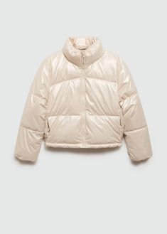 Metallic puffer jacket - Teen | MANGO USA Down Puffer Jacket Arket, Hm Puffer, Off White Jacket, Green Puffer, Pastel Grey, Mango Kids, Oversized Jacket, Oversized Silhouette, Grey And Beige