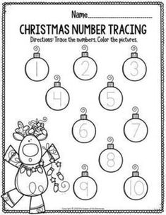 christmas number matching worksheet for kids to practice numbers 1 - 10, including ornaments