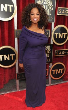 Oprah Winfrey from 2014 SAG Awards: Red Carpet Arrivals | E! Online Celebrity Red Carpet Dresses, Apple Body Shapes, Apple Dress, Apple Shape, Sag Awards, Challenge Coins, Celebrity Red Carpet, Guest List, Dress Purple