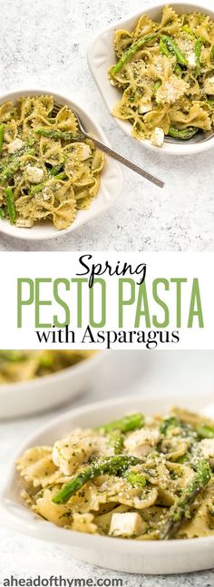 spring pesto pasta with asparagus and parmesan cheese