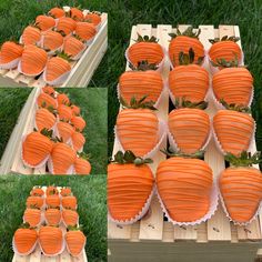 there are many carrots that have been cut in half and placed on top of each other