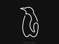 the penguin logo on a black background with white lines in the shape of a bird