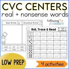 roll, trace and read cvc centers for real - nonsense words with the word