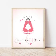 a pink poster with the words little love on it and a ladybug design