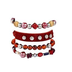 Garnet Hill Point Stacked Bracelet-Lange General Store Garnet Hill, Bracelet Stack, Leather Band, Deep Red, Silver Beads, Red Leather, Garnet, Natural Stones, Barrel