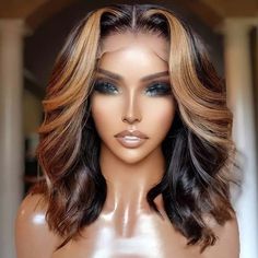 Short Bob Highlight T-Part Lace Frontal Wig Brazilian Human Hair 12” Inches Brand New Short Body Wave, Honey Blonde Highlights, Hair Patterns, Blonde Lace Front Wigs, Colored Wigs, Short Bob Wigs, Lace Hair, Lace Closure Wig, Hair Density