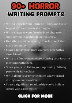 Are you ready to delve into the dark and twisted corners of your imagination? Here are 70 scary writing prompts to inspire your next tale of terror, from ghostly encounters to psychological dread. Scary Writing Prompts, Scary Writing, Horror Writing Prompts, Horror Writing, Writing For Kids, Magic Secrets, Mommy Tips, Dark And Twisted