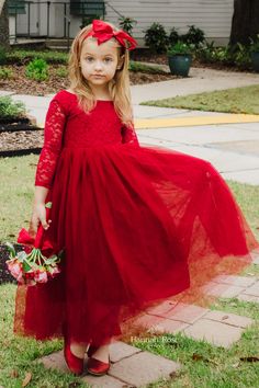 Save 10% Now – Code: flowergirl10 - 😍 $100 UP Ship Free This darling red lace and tulle boho flower girl dress will make a statement of sweetness at your wedding or special event. The perfect red dress for the holidays. Dress features red lace bodice with lovely red tulle skirt. Perfect for flower girl. 1st communion, baptism, birthday, daddy daughter dance, portraits and family photos. Extra Sashes & Accessories Order Swatches Here if desired *This style dress may be a bit shorter than stated Christmas Flower Girl Dresses, Fall Flower Girl Dresses, Bohemian Flower Girl Dress, Navy Flower Girl, Bohemian Flower Girl, Flower Girl Dresses Navy, Dance Portraits, Red Flower Girl, Green Flower Girl Dresses