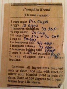 an old recipe for pumpkin bread