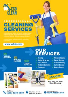 a flyer for cleaning services with an image of a woman