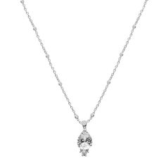 This beautiful silver tone cubic zirconia necklace is the perfect way to finish any outfit. This beautiful silver tone cubic zirconia necklace is the perfect way to finish any outfit. Chain length: 16 in. with 3-in. extender Metal: brass Plating: silver tone Finish: polished Stone: cubic zirconia Additional details: nickel free Not appropriate for children 14 years old and younger. Size: One Size. Gender: female. Age Group: adult. Sparkling Silver Cubic Zirconia Diamond Necklace, Silver Cubic Zirconia Drop Necklace In Fine Jewelry Style, Silver Cubic Zirconia Teardrop Solitaire Necklace, Cubic Zirconia Teardrop Pendant Bridal Necklace, Dazzling Cubic Zirconia Teardrop Pendant Necklace, Silver Drop Necklace With Diamond Accents In Cubic Zirconia, Silver Drop Necklace With Diamond Accents And Cubic Zirconia, Silver Teardrop Pendant Necklace With Brilliant Cut, Silver Cubic Zirconia Clavicle Chain Drop Necklace