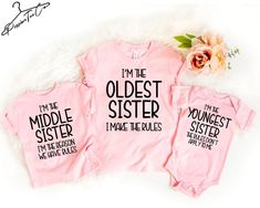 Sisters Outfits, Oldest Sister, Family Reunion Shirts, Reunion Shirts, Sibling Shirts, Sister Shirt, Sister Outfits, Sisters Funny, Sister Tshirts