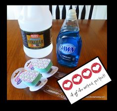 an image of soaps and mouthwashes on a wooden table with water bottle