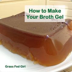 a piece of chocolate cake on a plate with text overlay how to make your broth gel