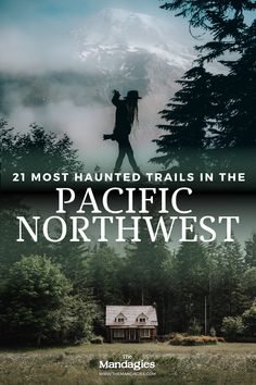 the cover of pacific northwest, featuring a woman walking in front of a house and mountains