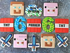 Minecraft Cookies Birthday, Mind Craft Cookies, Minecraft Sugar Cookies, Minecraft Cookies Decorated, Minecraft Cookies, 7th Birthday Cakes, Party Themes For Boys