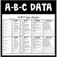 a - b - c data planner with the words, abc - c data written in black and white