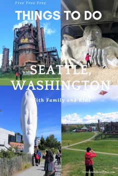 four different pictures with people walking around and looking at the things to do in seattle, washington