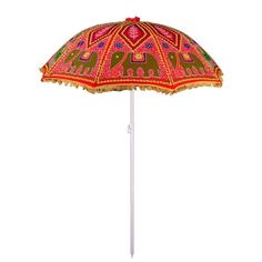 Indian Cotton Elephant Embroidery Wedding Decorative Red Garden Umbrella Handcrafted Beach Sun Protective Hippie Boho Large Garden Parasols Rajasthani Umbrella Decoration, Rajasthani Elements, Wedding Collaterals, Embroidery Umbrella, Wedding Umbrella, Indian Garden, Multicolor Embroidery, Umbrella Decorations