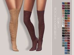 two women's thigh high boots are shown in different colors and sizes, one is brown