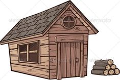 a small wooden cabin with logs