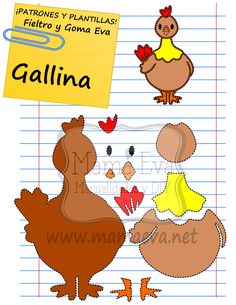 an image of some animals on lined paper with the words galina written in spanish