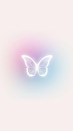 a white butterfly flying through the air on a pink blue and purple blurry background