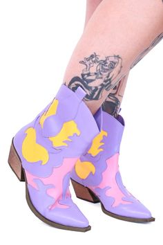 Pastel Cowboy Boots, Ankle Cowboy Boots Outfit, Tiger Pants, Cowboy Boot Outfits, Shoe Factory, Ankle Cowboy Boots, Purple Boots, Boot Design, Shoe Boutique