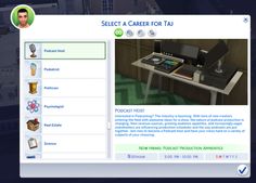 a computer screen shot of a web page for a software company, called select a career for tau