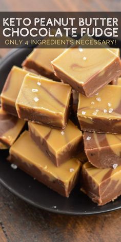 keto peanut butter chocolate fudge on a black plate