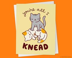 a card with a cat and two kittens on it that says, you're all knead