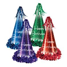 Celebrate birthdays in style with these Fringed Foil Happy Birthday Party Hats! The fun and festive cone hats feature colorful fringes and shiny foil detailing, making them perfect for adding a touch of flair to any birthday celebration. Beistle | Beistle Fringed Foil Happy Birthday Party Hats Cardboard | 12 | Wayfair Party Munchies, Birthday Party Hats, Happy 1st Birthdays, Happy Birthday Parties, Christmas Central, Birthday Hat, Seasonal Decorations, Purple And Green, Party Hat