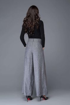 Gray wool pants maxi wool pants wide leg pants womens | Etsy Wide Leg Wool Dress Pants For Fall, Fall Wool Wide Leg Pants, Wide Leg Winter Workwear Bottoms, Wool Wide Leg Pants For Winter Workwear, Gray Wide Leg Bottoms For Winter, Chic Wool Wide Leg Pants For Winter, Gray Wide Leg Pants For Winter, Wide Leg Winter Workwear Pants, Gray Full Length Wide Leg Pants For Fall