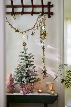 a small christmas tree sitting on top of a table