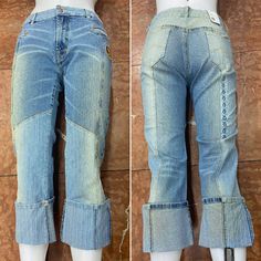 98%Cotton 2%Lycra Blue Capri Length Jeans With Pockets, Casual Blue Capri Jeans, Casual Blue Capri Length Jeans, Blue Mid-rise Relaxed Fit Capris, Blue Denim Cropped Capris, Fitted Denim Capri Bottoms, Blue Denim Capri Bottoms, Spring Denim Blue Bottoms With Cuffed Ankles, Blue Denim Wide Leg Capris