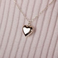 This sterling silver necklace features a recycled belcher chain and an adorable puffy heart charm. Choose the perfect length from 16", 18", 20", 22" or 24". Each necklace comes in a Mylee London Jewellery Box and can be gift wrapped upon request. Cute Silver Charm Necklace For Valentine's Day, Cute Silver Charm Necklace With Heart Charm, Cute Silver Heart Necklace For Valentine's Day, Cute Sterling Silver Necklaces For Valentine's Day, Cute Sterling Silver Necklace With Heart Charm, Cute Silver Heart Charm Necklace, Cute Sterling Silver Heart Pendant Necklace, Silver Charm Necklaces For Everyday And Valentine's Day, Cute Sterling Silver Heart Charm Necklace