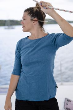 Women's 3-Quarter Sleeve Organic Cotton and Hemp Relaxed Fit Fluid Shirt Similar to our long sleeve relaxed fit fluid top.  Just this version is 3/4 sleeves instead of full length sleeves. * 3/4 Length Sleeves  * Eco-friendly hemp - comfort & versatility * Feminine silhouette with an easy relaxed fit * Serged hem bottom for a finer flow * Slight boat neck * Hemp fabric is softer than you think Color Options:  Celery, Lilac, Steel Blue, Off-white, and Burgundy Sizes: X-Small, Small, Medium, Large Hemp Shirt, Hemp Clothing, Athleisure Tops, Hemp Fabric, Soft Tops, Outdoor Wear, Sleeves (women), Steel Blue, Three Quarter Sleeves