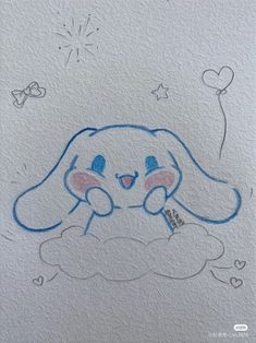 a drawing of a bunny sitting on top of a cloud