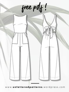 the front and back view of a jumpsuit sewing pattern