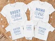 Introducing our super cute winter ONEderland family matching 1st birthday shirts. These shirts are high quality and made with 100% soft ringspun cotton for very comfortable wear.   HOW TO ORDER 1. Select the color and size/name from the drop-down menu and add it to the cart 2. Repeat the process if you want to order more shirts 3. If you want a custom shirt, please select that from the menu and add the name to the personalization box NB: We have multiple options for Mom and Dad in the listings d First Girl Birthday, Winter Onederland Party Girl, Winter Onederland Birthday Party, Onederland Party, Winter Onederland Party, Winter Onederland Birthday, 1st Birthday Shirts, Pink Winter, Mommy And Me Shirt