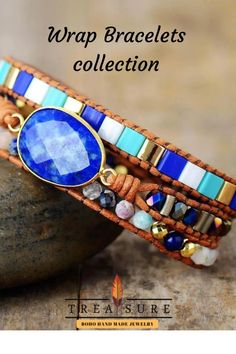 Let the Ocean inspire your Beauty with a Fascinating Ocean Blue Lapis Wrap Bracelet Adjustable Bohemian Royal Blue Jewelry, Adjustable Royal Blue Bohemian Jewelry, Adjustable Blue Bracelet Strap Jewelry, Blue Bohemian Crystal Bracelet For Gift, Bohemian Blue Crystal Bracelet For Gift, Bohemian Blue Crystal Bracelet Gift, Treasure Jewelry, Boho Wrap Bracelet, Blue Charm