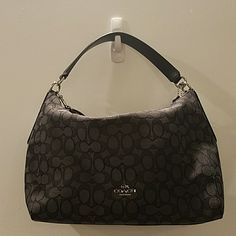 Black And Gray Coach Purse With Dual Silver Zipper Closure, 1 Interior Zipper Pocket, And 2 Interior Pockets. Comes With Add On Strap. It's About 12" Long, 8 1/2" Tall, And 5" Wide (From The Bottom) Classic Gray Shoulder Bag For Evening, Elegant Gray Shoulder Bag, Elegant Gray Bags With Gunmetal Hardware, Formal Gray Bags With Gunmetal Hardware, Elegant Gray Shoulder Bag For Shopping, Gray Shoulder Bag With Gunmetal Hardware, Evening Gray Shoulder Bag With Gunmetal Hardware, Gray Shoulder Bag With Handles For Evening, Evening Gray Shoulder Bag With Handles