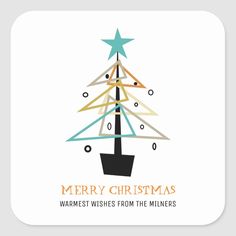 a merry christmas card with a tree and stars in the center, on a white background