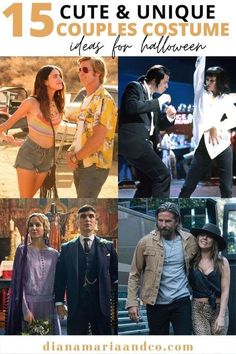 some people are dressed up in costumes and posing for pictures with the caption, 15 cute & unique couples costume ideas for halloween