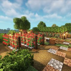 an image of a garden in minecraft