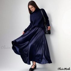 Olivia Mark - Pleated A-line Skirt Types Of Skirts, Olivia Mark, A Line Skirt, A Line Skirts, A Line, Navy Blue, Skirt, Navy, Blue