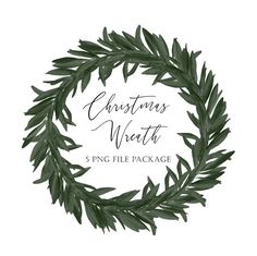 the christmas wreath logo is shown with green leaves and branches around it, which reads 5 png file package