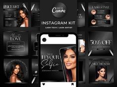 Black Lash Tech IG Templates | Canva Editable Eyelash Extension Branding Kit | Lashes Flyers | Lashes Bundle Posts | Luxury templates Black Lash Tech, Lash Tech Business, Tech Instagram Post, Lash Tech Instagram, Instagram Grid Design, Tech Business